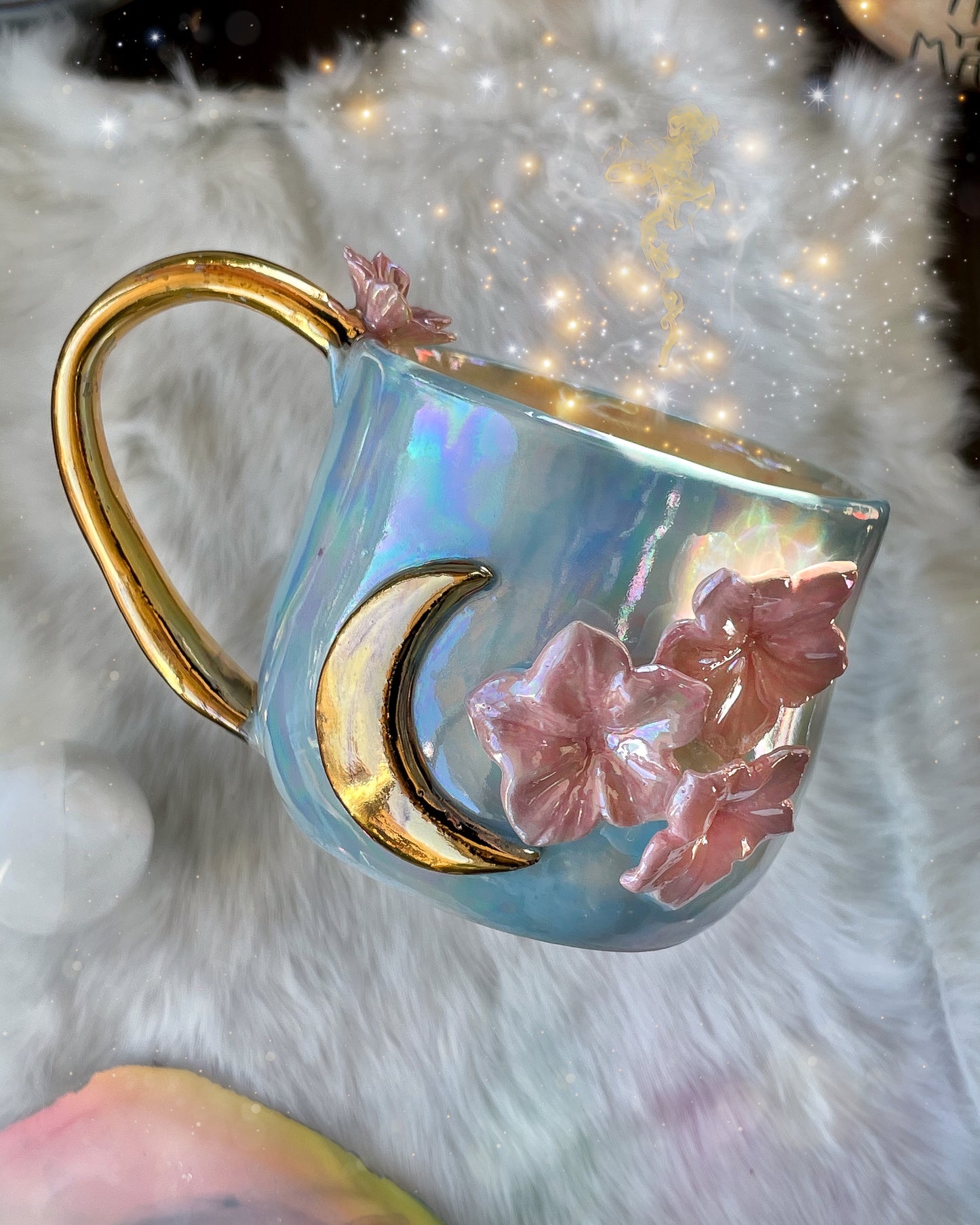 Moon & Flowers Mug with Fresh Water Pearl