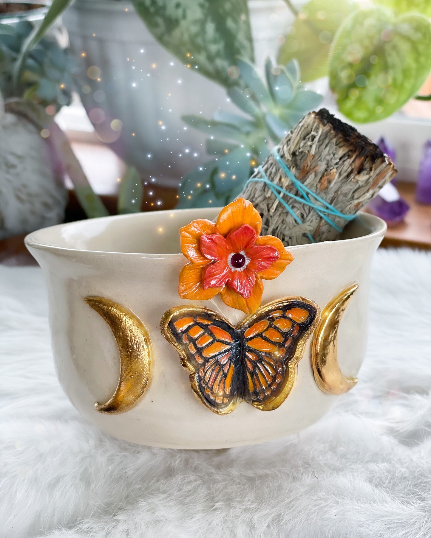 Monarch Moon Phase Smudge Pot or Planter