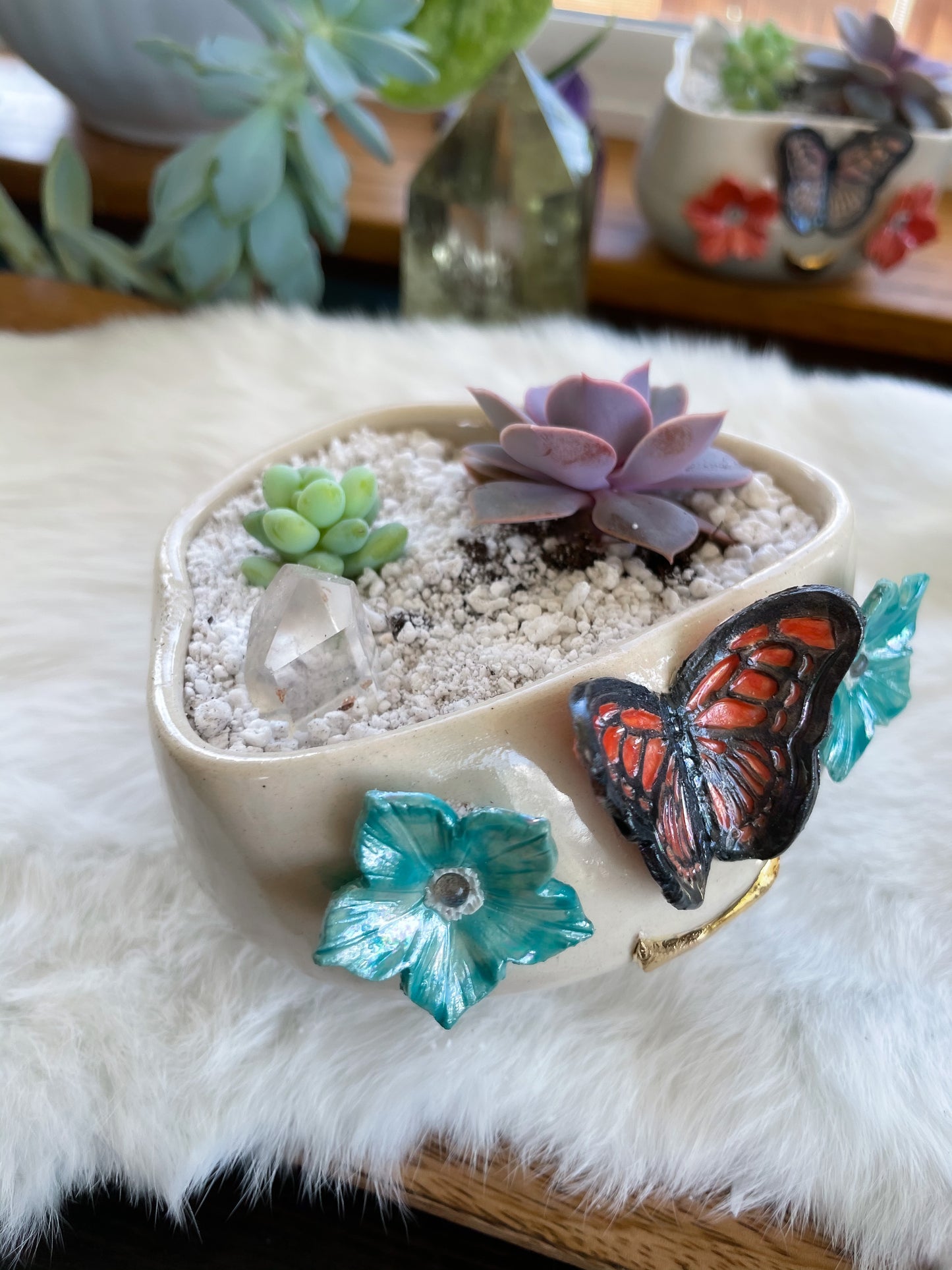 Butterfly & Moon succulent Planter or Smudge Pot