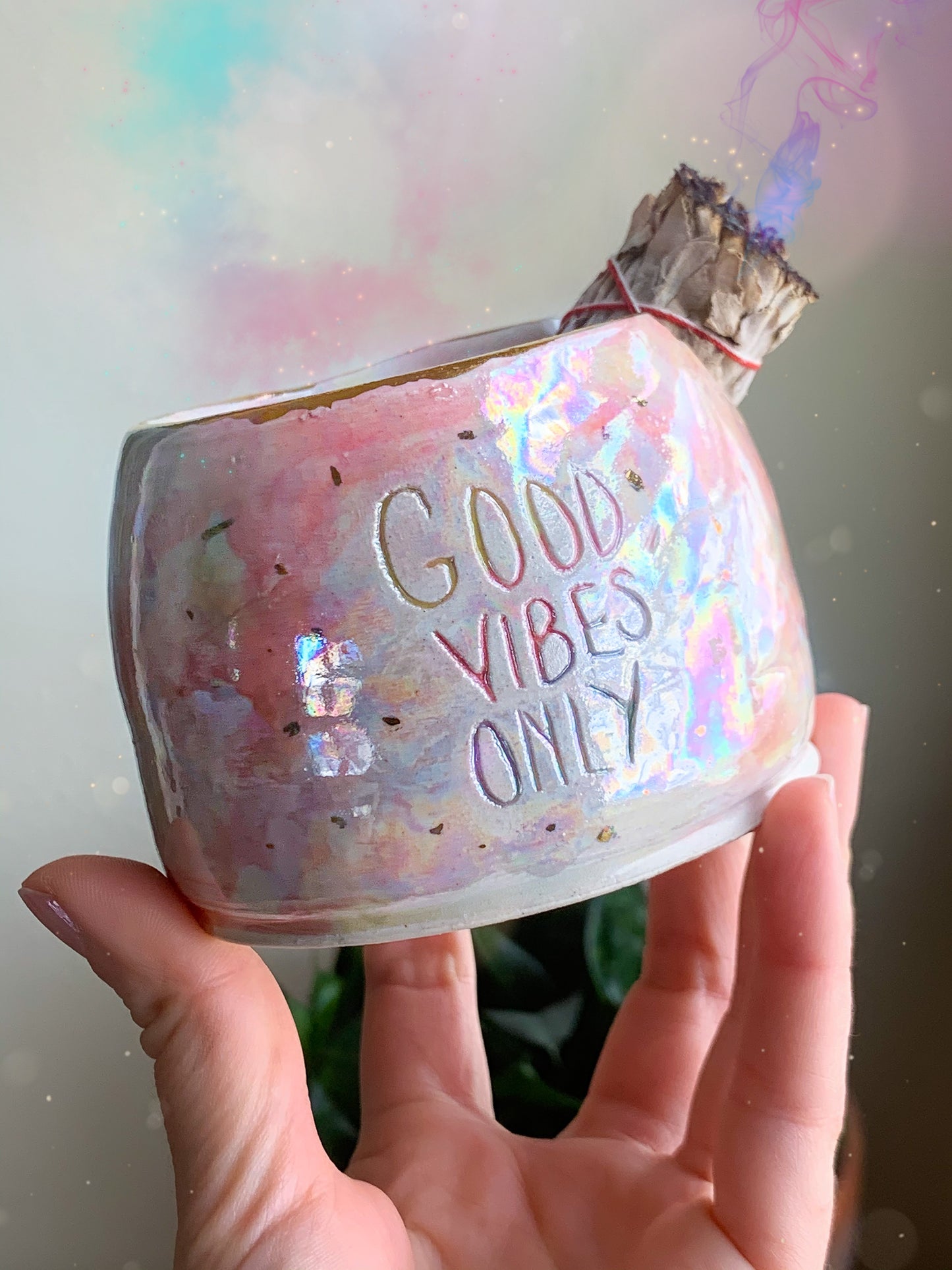 Good Vibes Only Crystal Smudge Pot