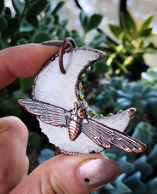 Moon and Moth with Swarovski Crystals