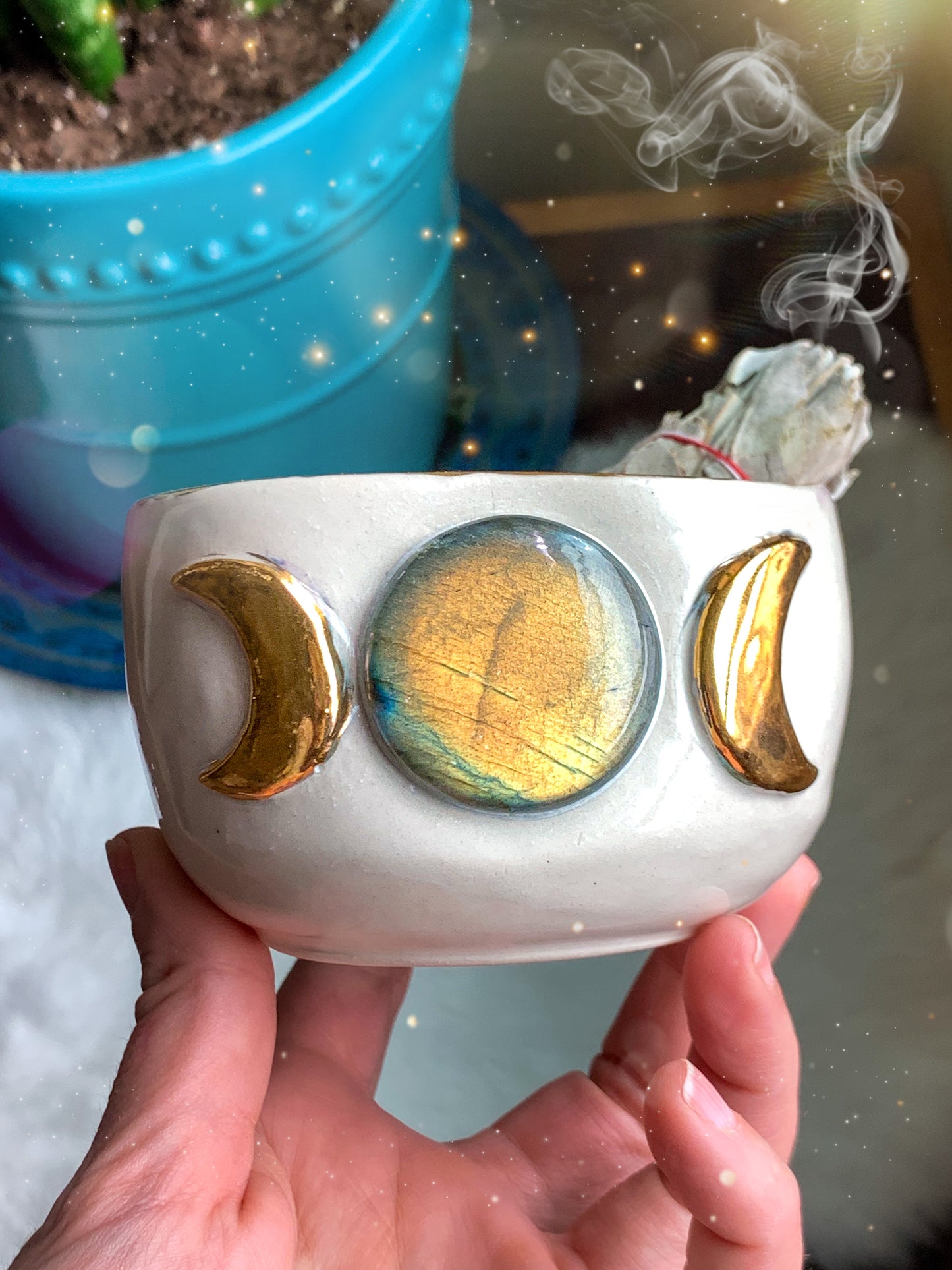 Golden Triple Moon Smudge Pot