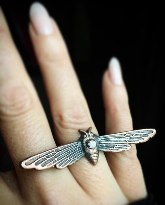 Opal Long Winged Moth Ring Size 5 1/2