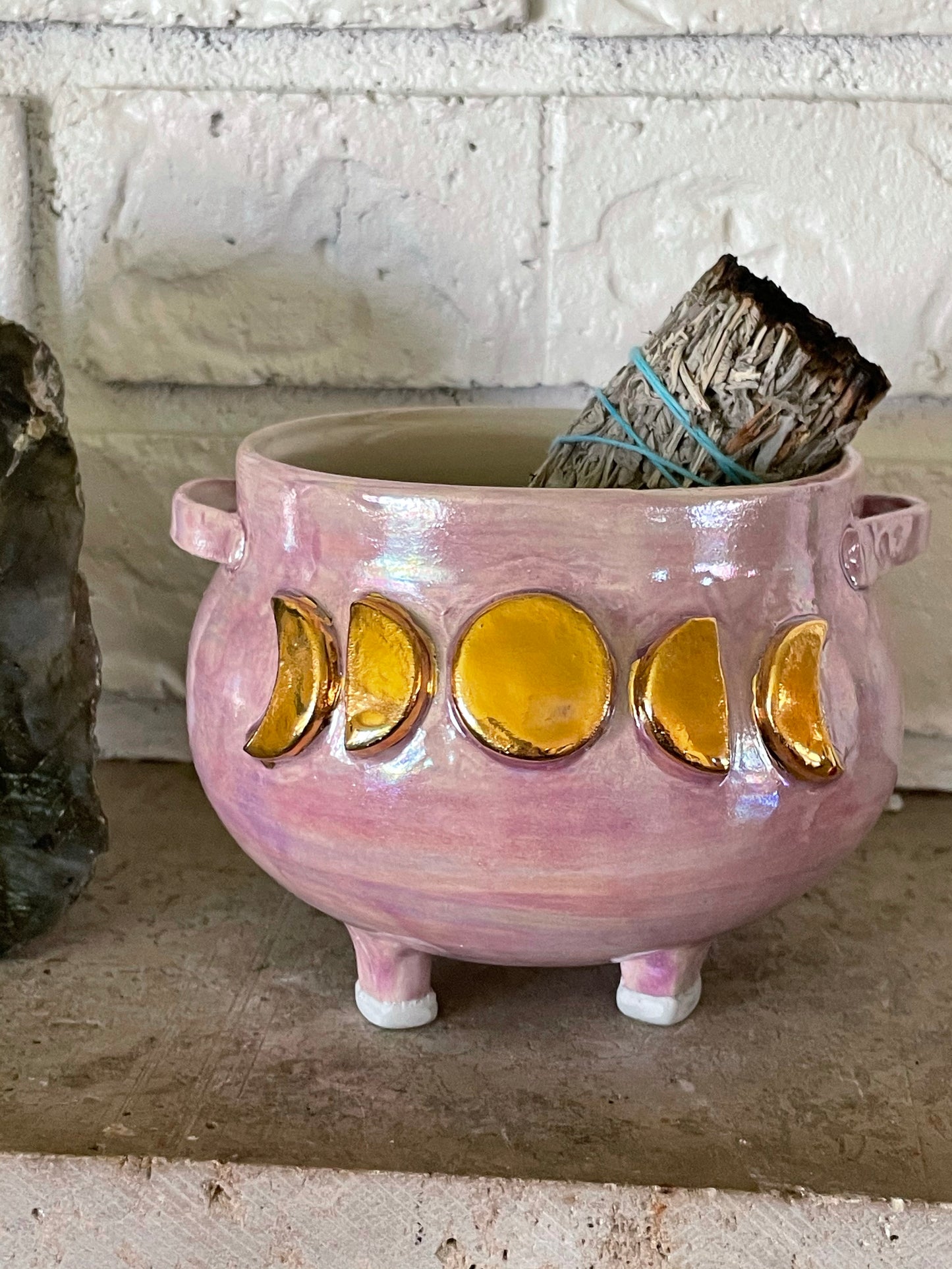 Pink Aura Moon Phase Cauldron Smoke Cleansing Pot
