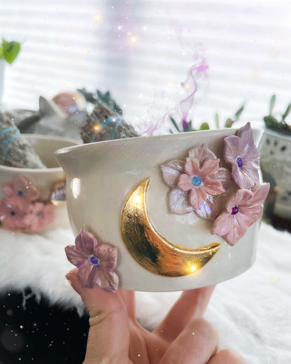 Flower and Moon Smudge Pots or Planters
