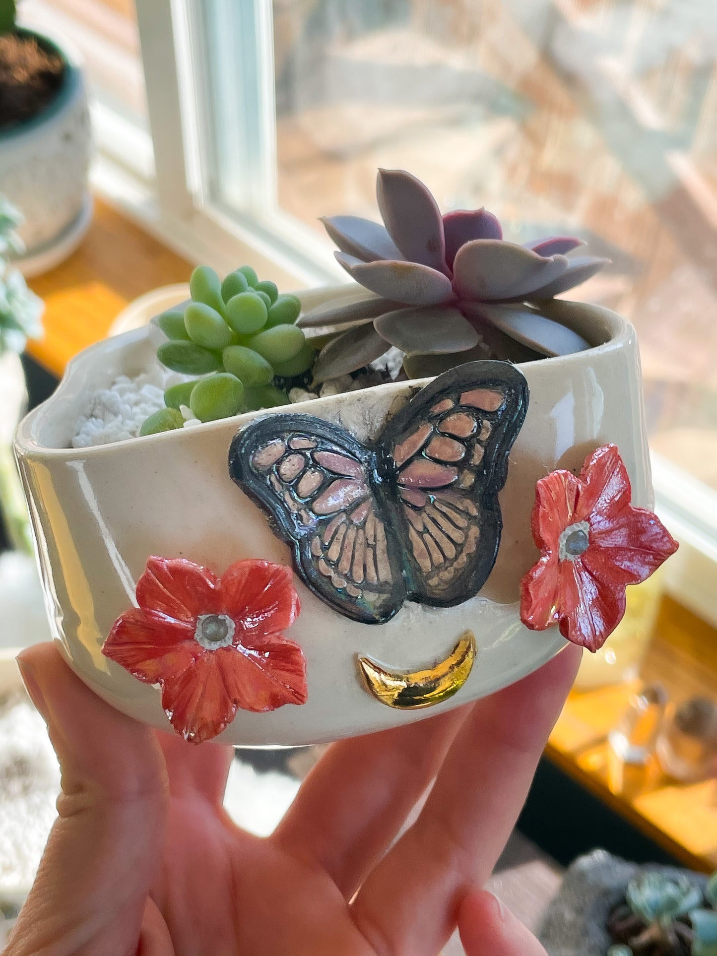 Butterfly & Moon succulent Planter or Smudge Pot