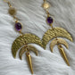 Amethyst Double Moon Gold Spike Earrings