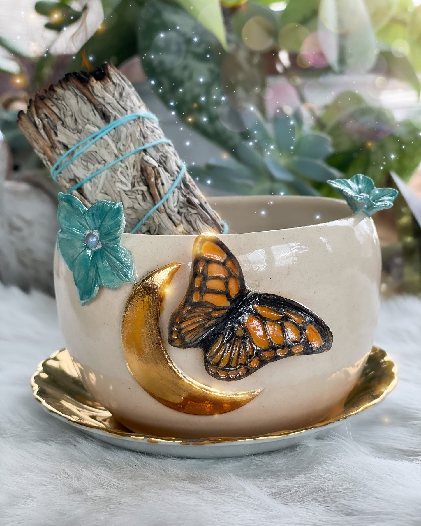Monarch and Moon Planter or Smudge Pot