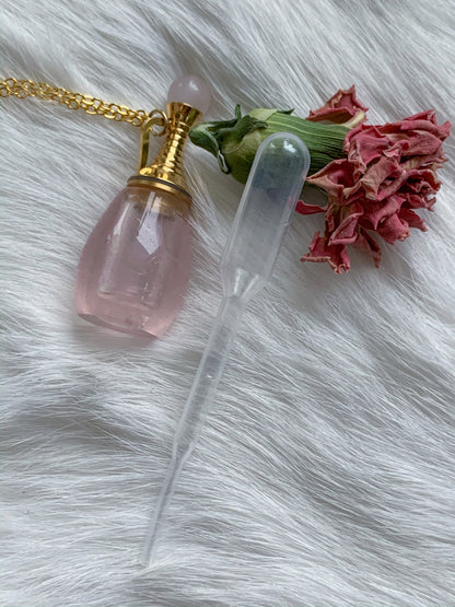 Rose Quartz Crystal Love Potion Bottle Pendant
