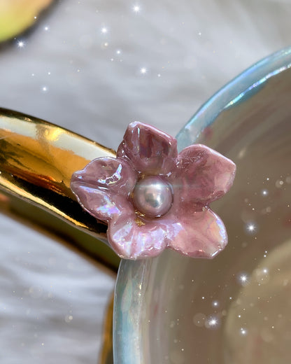 Moon & Flowers Mug with Fresh Water Pearl